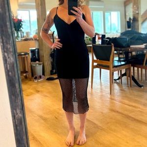 Michelle Mason black dress with fishnet mesh
